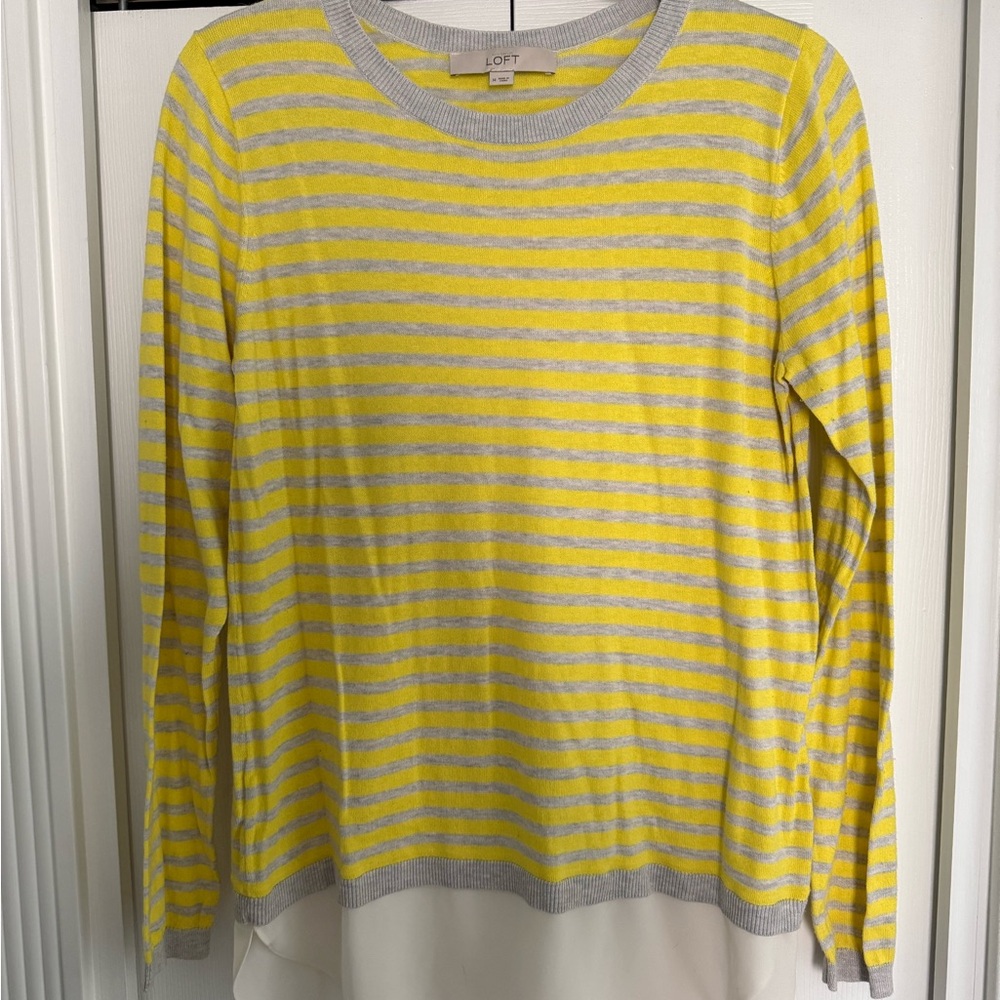 LOFT Vibrant Yellow and Soft Gray mixed media Knit sweater